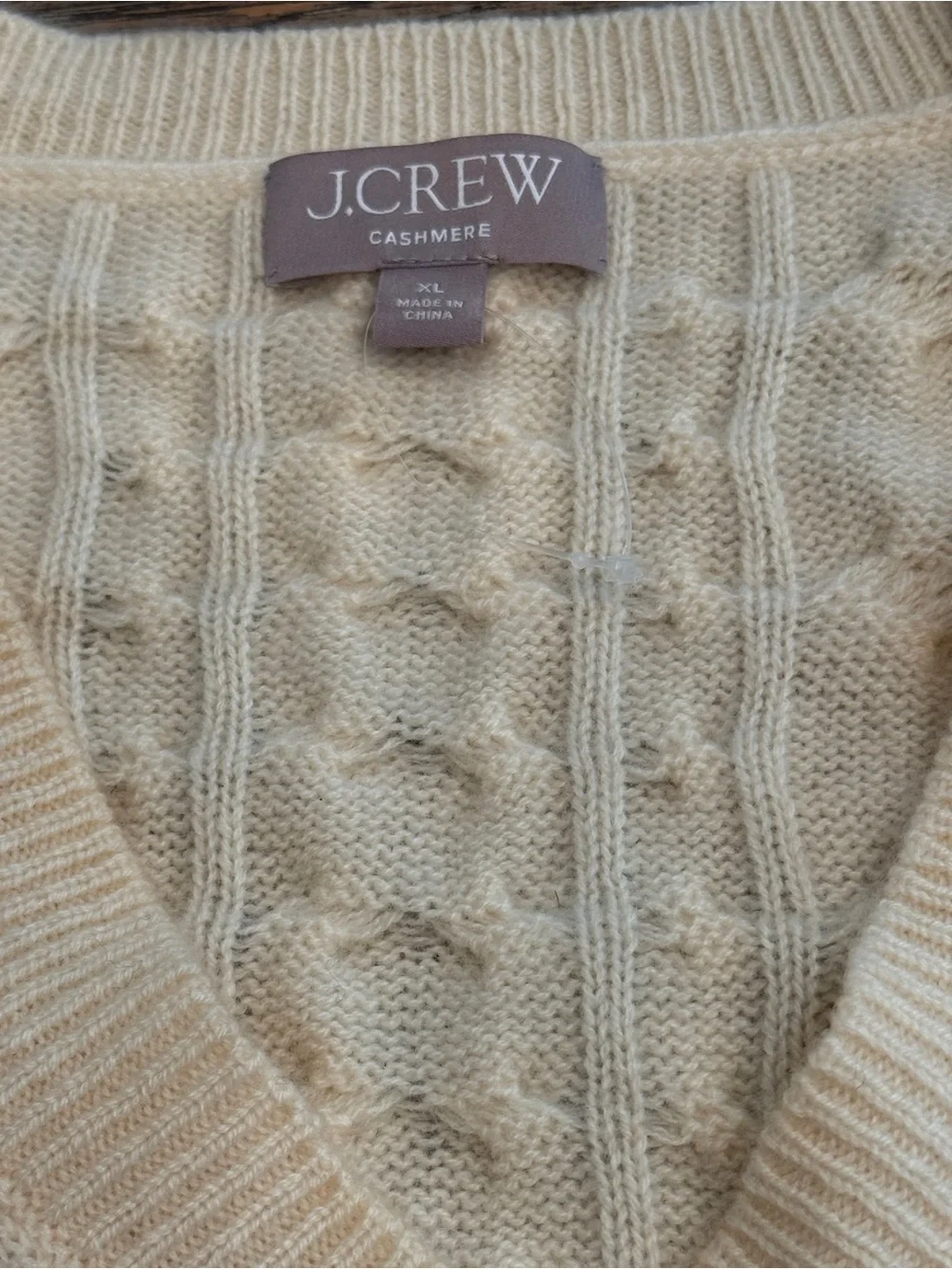 J. Crew Cashmere cropped cable-knit V-neck sweater cream ivory